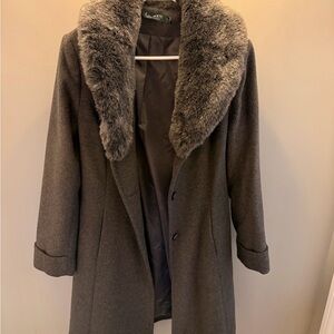 Ralph Lauren Charcoal Trench Coat with Fur Collar